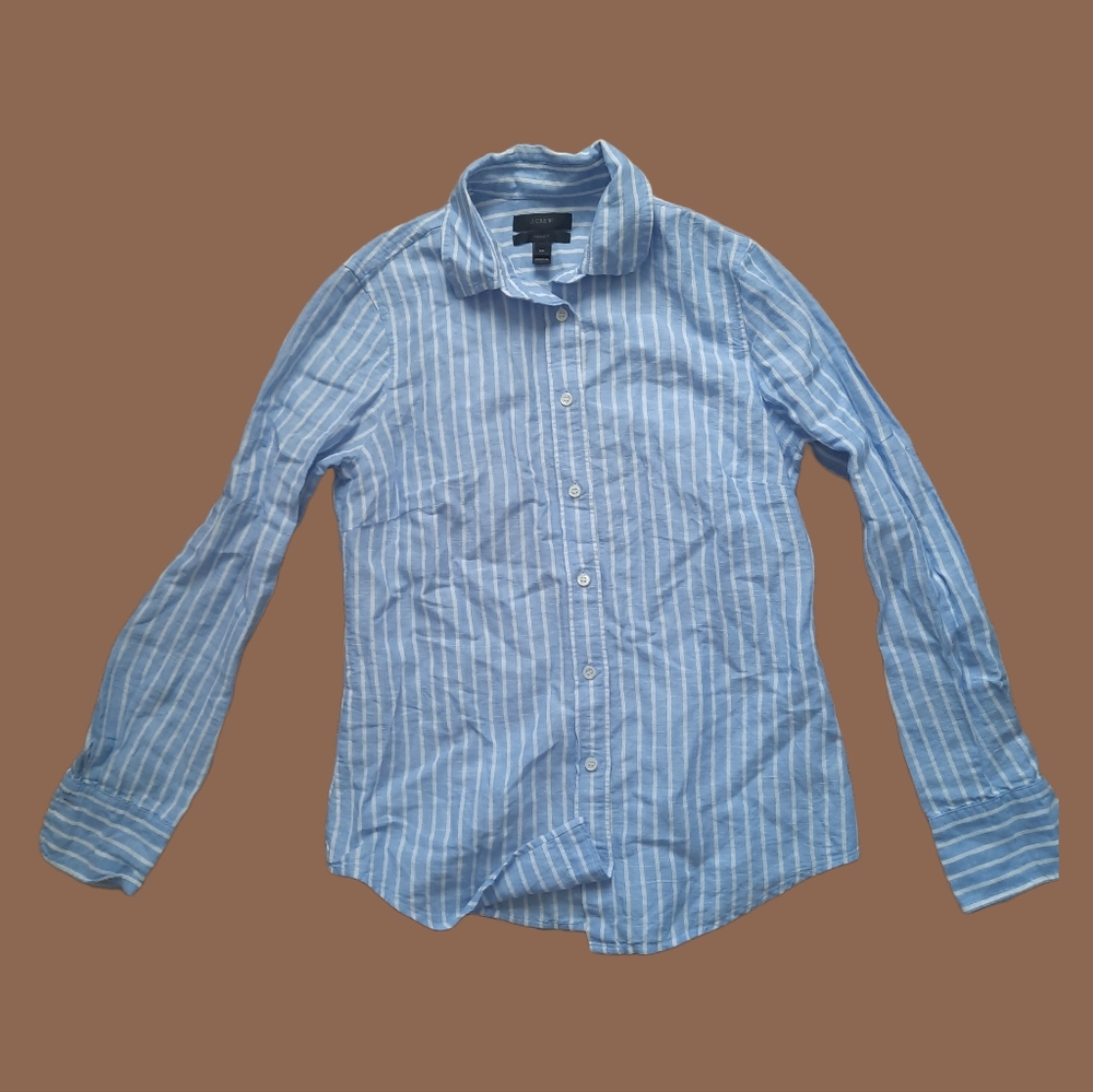 J.Crew Women's Button Up Shirt, Blue and White Stripe, Size 0 Petite